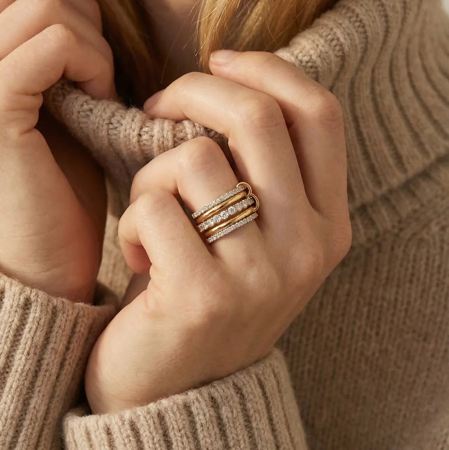 Bellerose Two Tone Stacked Diamond Ring