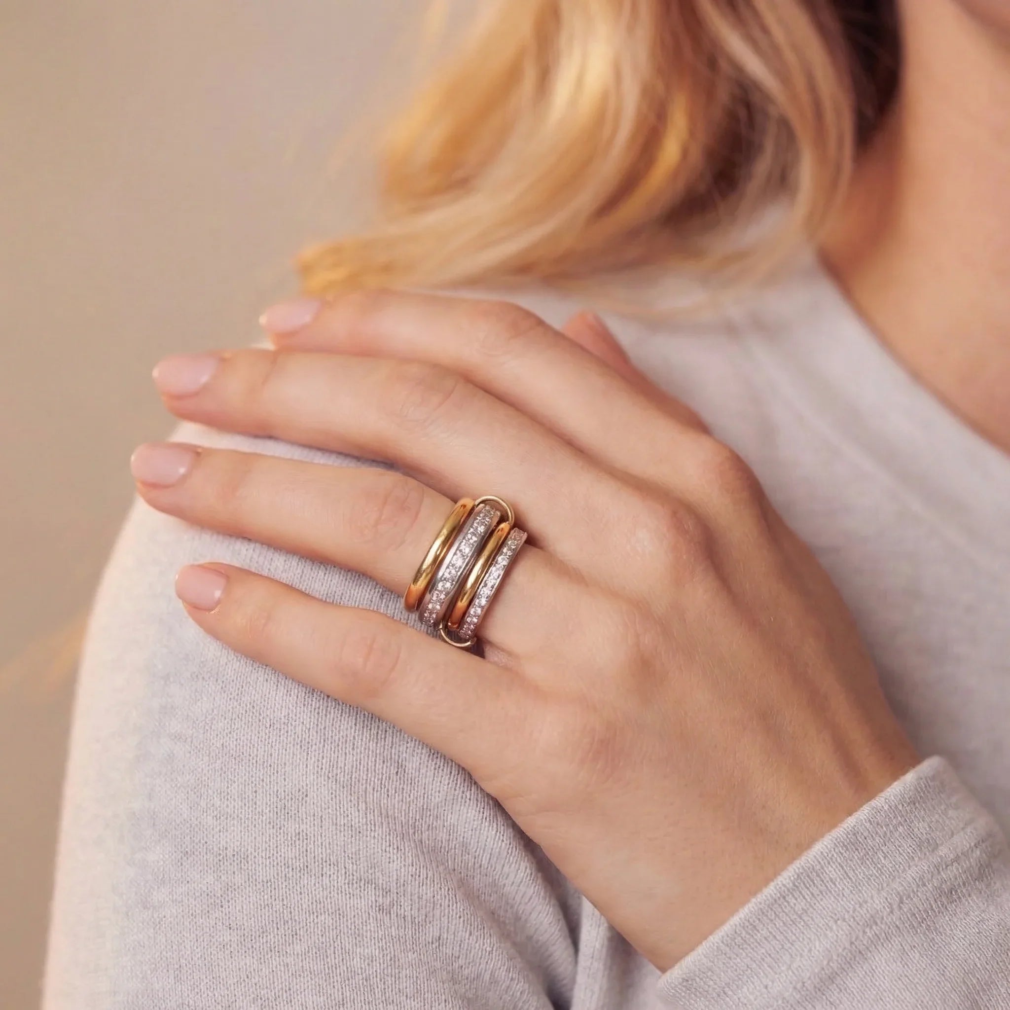 Kristin Two Tone Stacked Diamond Ring