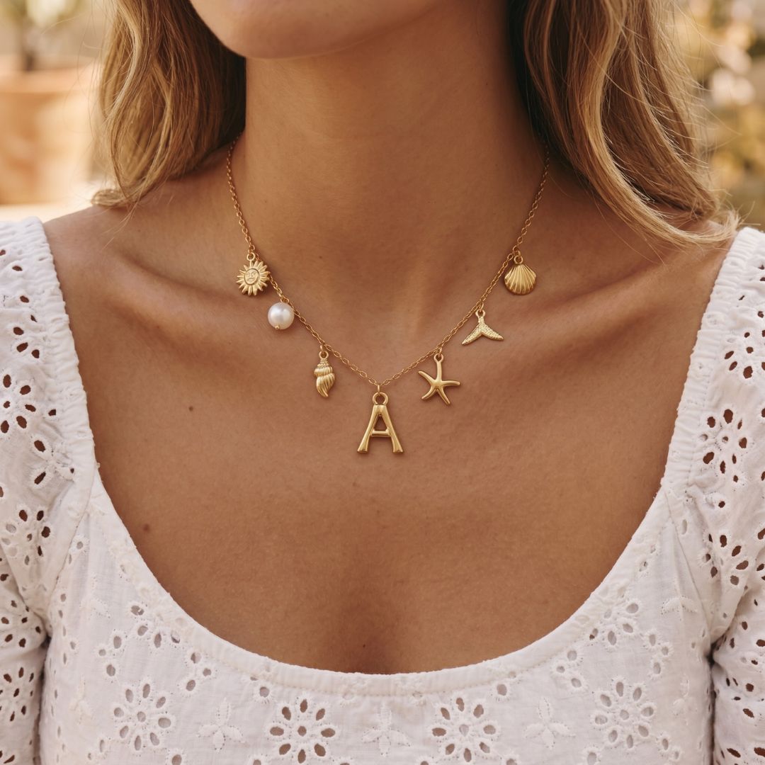 Gold Ocean Letter Necklace