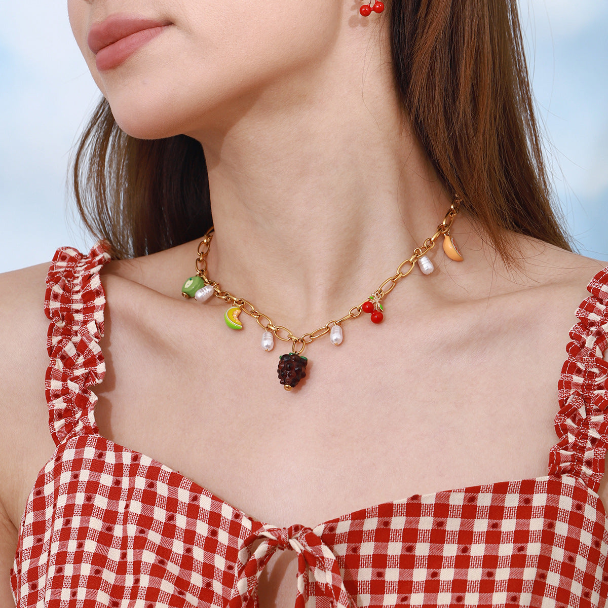 Michelle Fruit Charm Gold Necklace