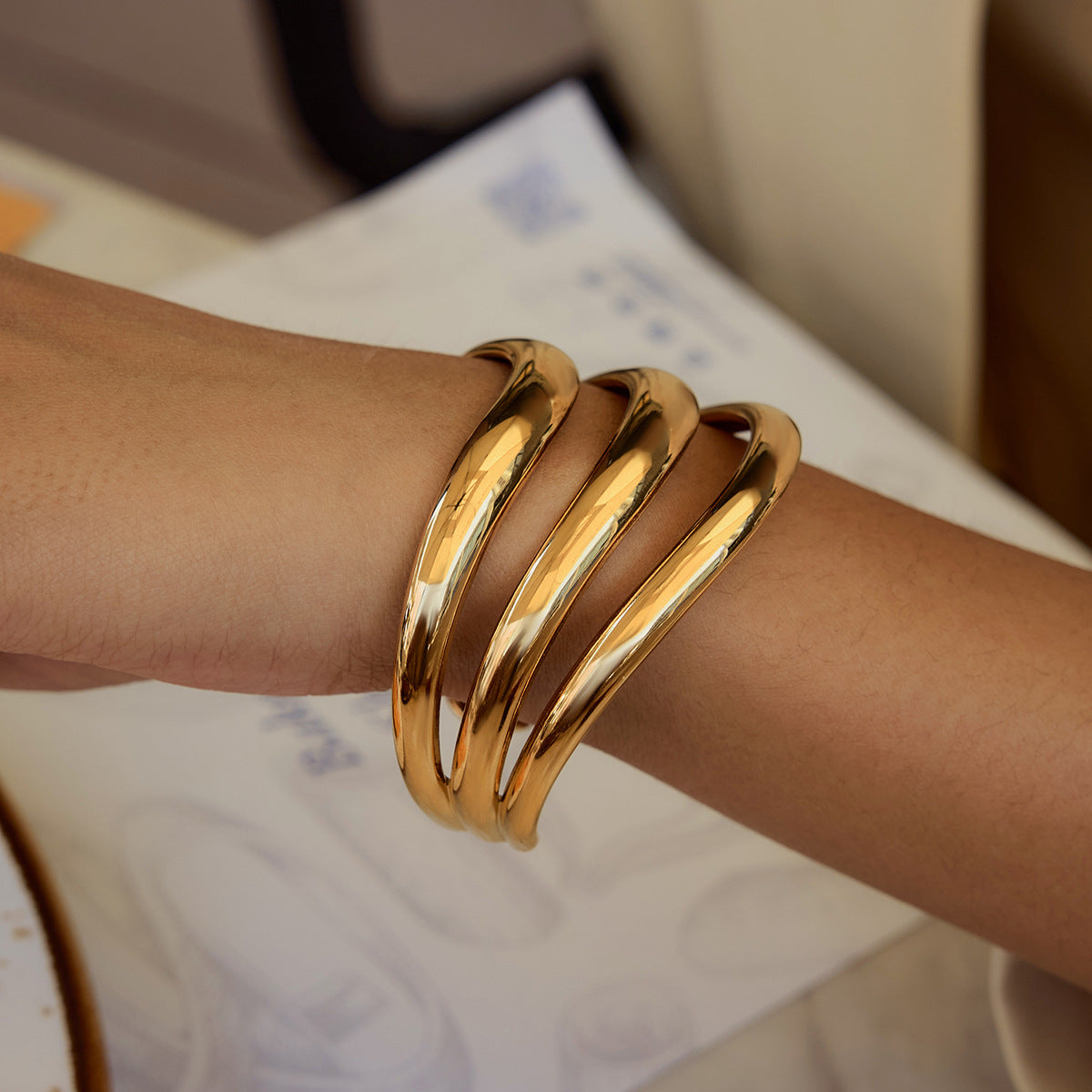 Meredith Triple Layer Gold Bangle