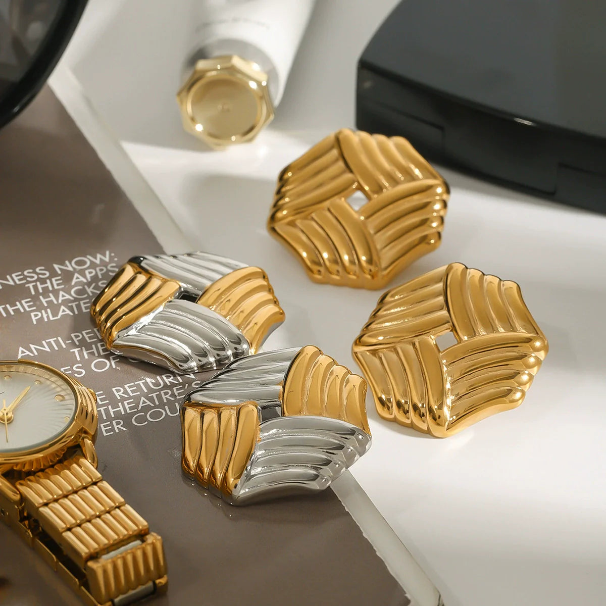 Vanessa Criss Cut Gold Earrings