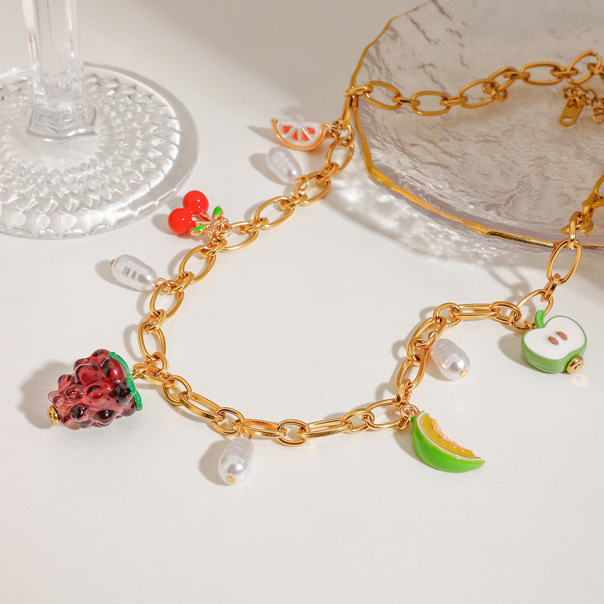 Michelle Fruit Charm Gold Necklace
