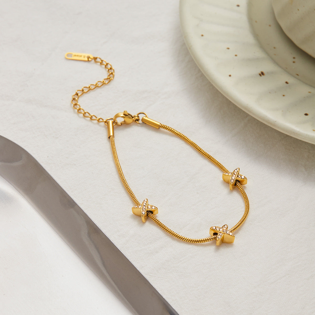 Brienne Diamond Cross Herringbone Bracelet