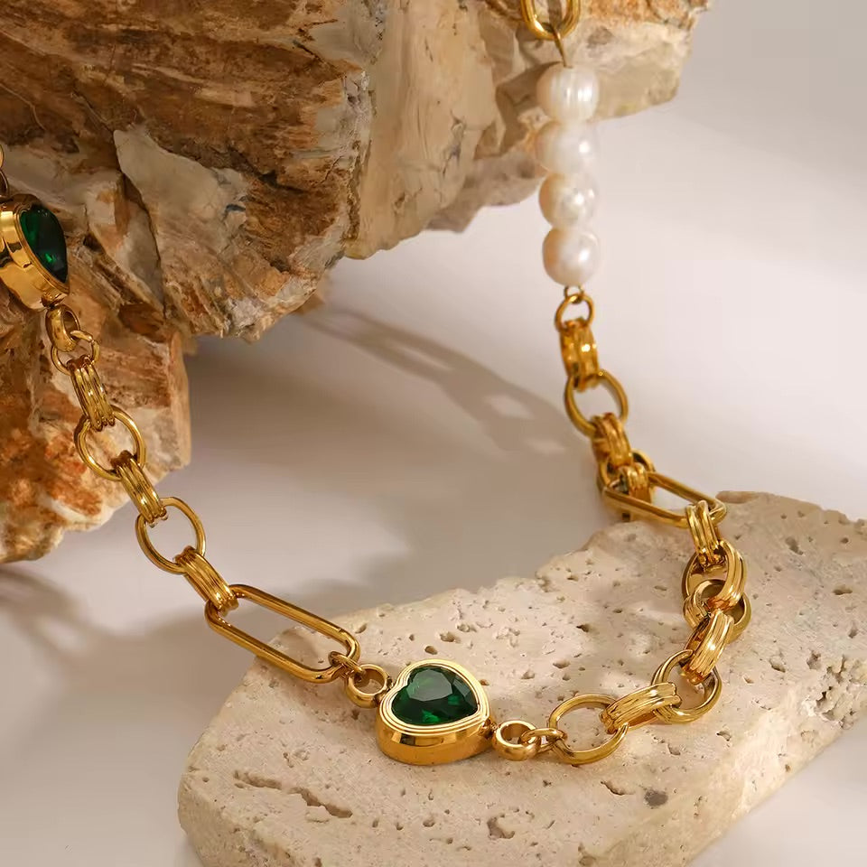 Melanie Emerald Pearl Bracelet