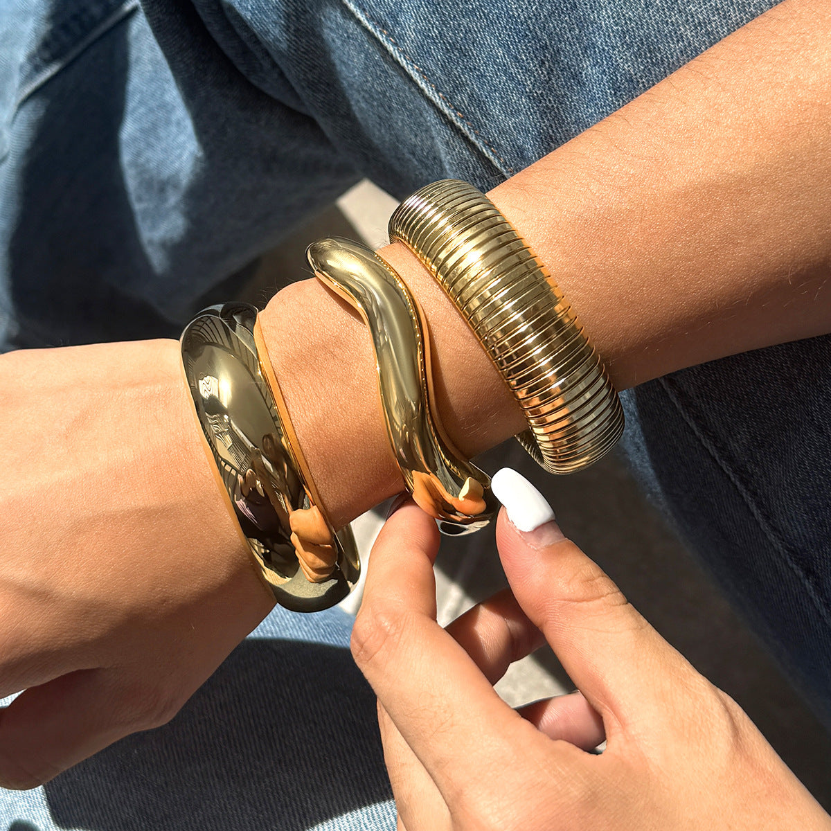 Luneth Chunky Gold Bangle Bundle