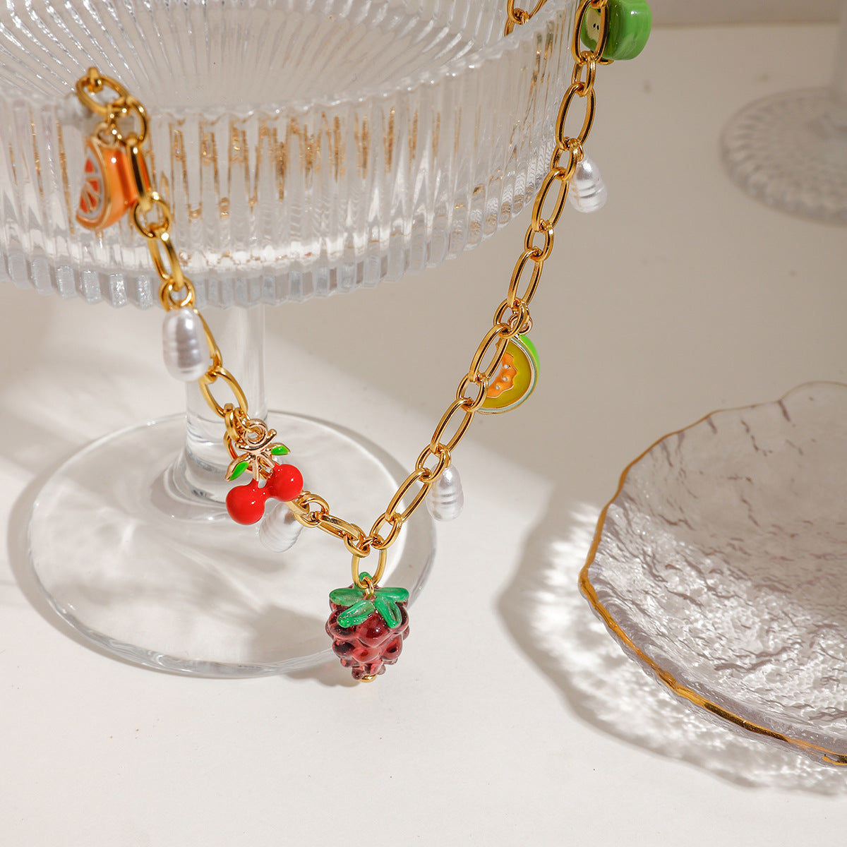 Michelle Fruit Charm Gold Necklace