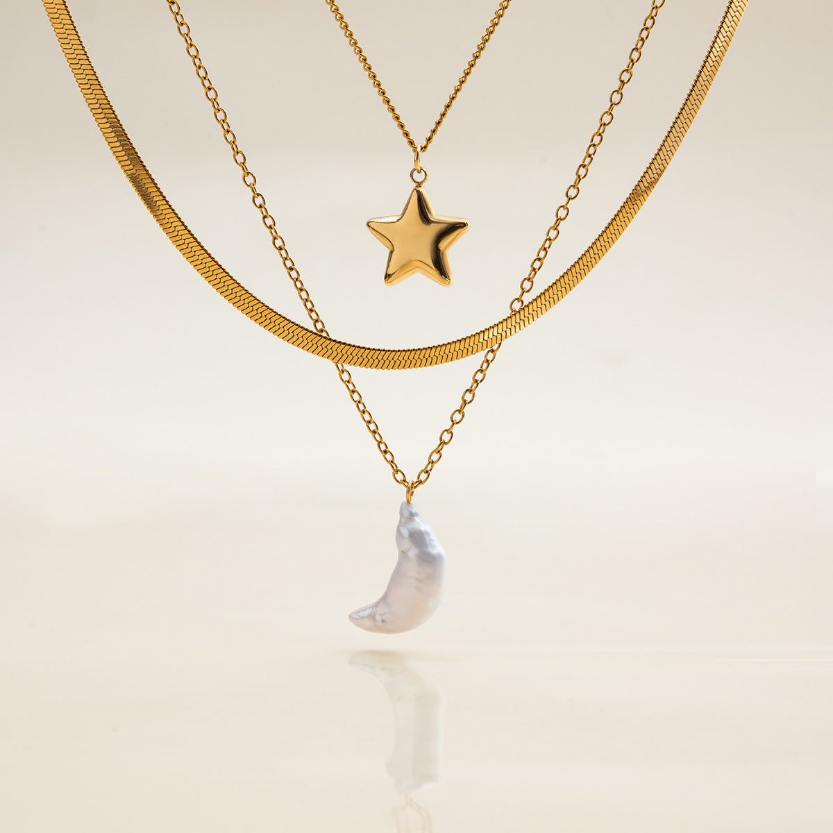 Cirra Sun & Moon Layered Gold Necklace